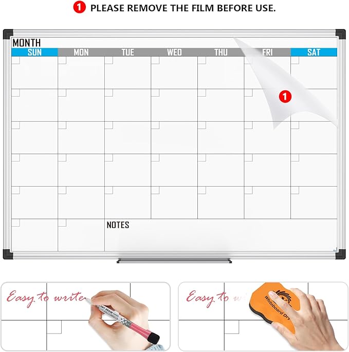 XBoard Magnetic Calendar Whiteboard 48" x 36" - Monthly Calendar Dry Erase Board, White Board + Colorful Calendar Board, Silver Aluminium Framed Monthly Planning Board-DeskLoop Office