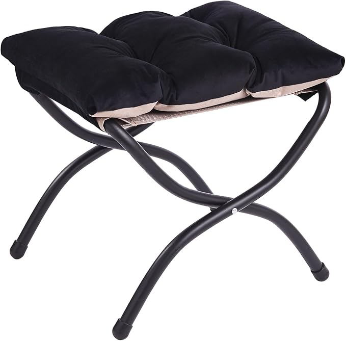 LITA Folding Upholstered Footrest Stool, Modern Small Portable Accent Ottoman with Detachable Thick Cotton Cushion Padded Sofa Stool with Metal Frame for Lazy Chair, Living Room & Bedroom, Black-DeskLoop Office