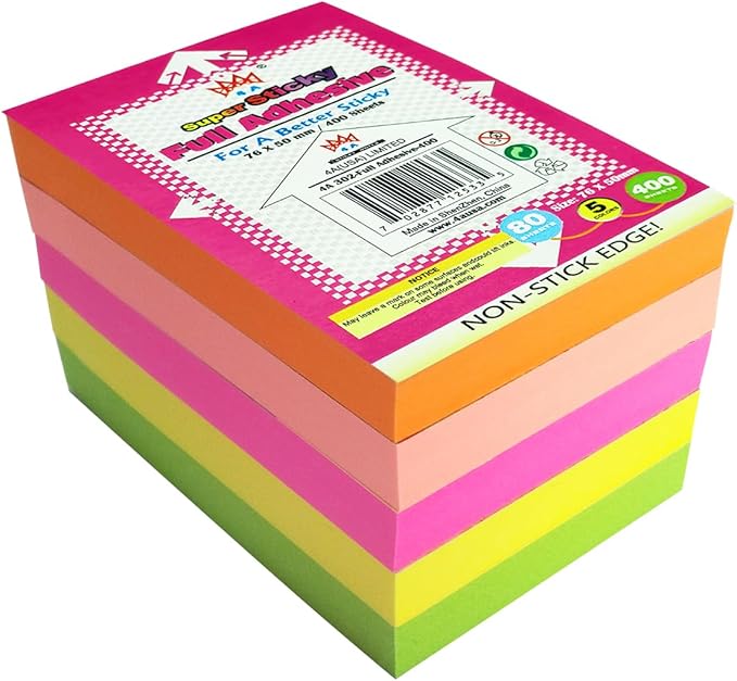 Full Adhesive Sticky Notes 3 x 2 in, Bright Colors, Colorful Small Sticky Notes Full Adhesive Back Self-Stick Note Pads for Office, School Supplies, 80 Sheets/Color, 5 Colors/Pack, 400 Sheets Total-DeskLoop Office