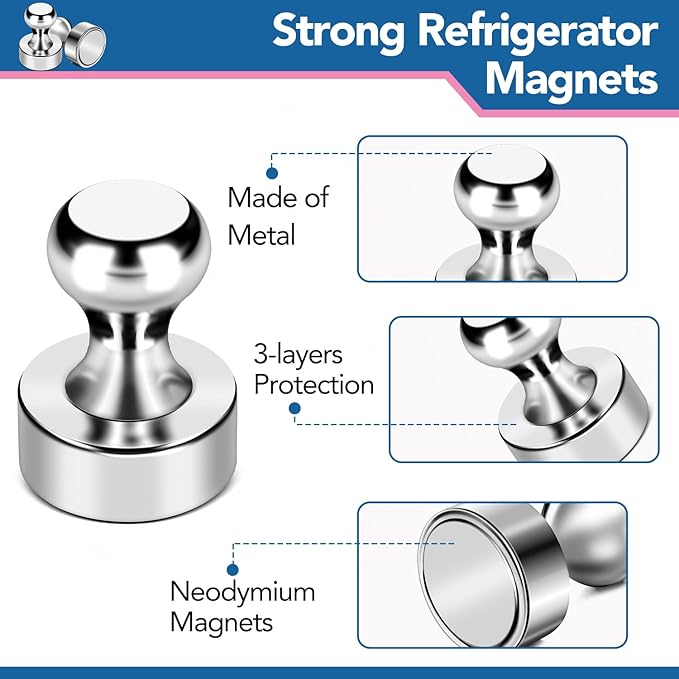 LOVIMAG Refrigerator Magnets, 28Pcs Strong Fridge Magnets for Refrigerator, Small Neodymium Magnets for Whiteboard, Metal Push Pin Magnets for Kitchen, Office, School, Locker, Map Decorative-DeskLoop Office