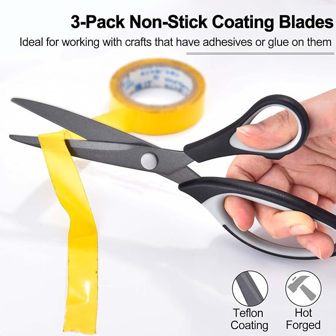 8.5" Scissors Bulk Set of 12-Pack, Sharp Scissors all Purpose Heavy Duty, Non-Stick and Titanium Coating Blade, Multipurpose Shears for Office Home School Sewing Fabric DIY Craft Supplies-DeskLoop Office