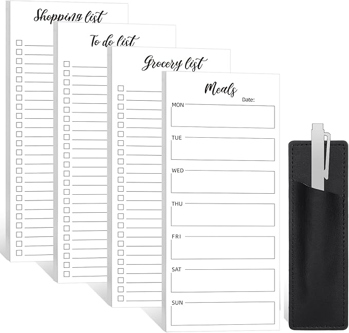 4 Pack Magnetic Note Pad for Fridge with Pen Holder, Totally 200 Sheets Magnetic To Do List, Grocery List, Shopping List, Meals Pads for Refrigerator-DeskLoop Office