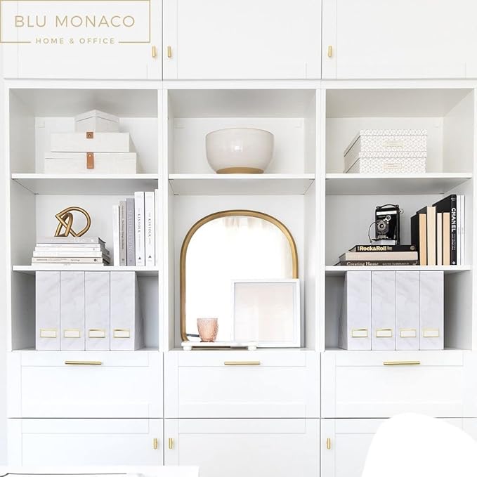 BLU MONACO Set of 4 Magazine Holders, White Marble Design with Gold Label Holders, File Holder for Desk, Magazine Storage for Home Office and Classroom-DeskLoop Office