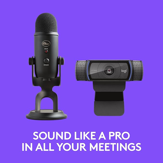 Logitech C920x HD Pro Webcam, Full HD 1080p/30fps - Black w/Blue Yeti USB Microphone - Blackout-DeskLoop Office