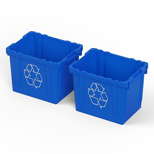 14 Gallon Rectangular Blue Recycling Bin | 2 Pack | Inside Outside Curbside | Stackable Box for Paper Plastic-DeskLoop Office