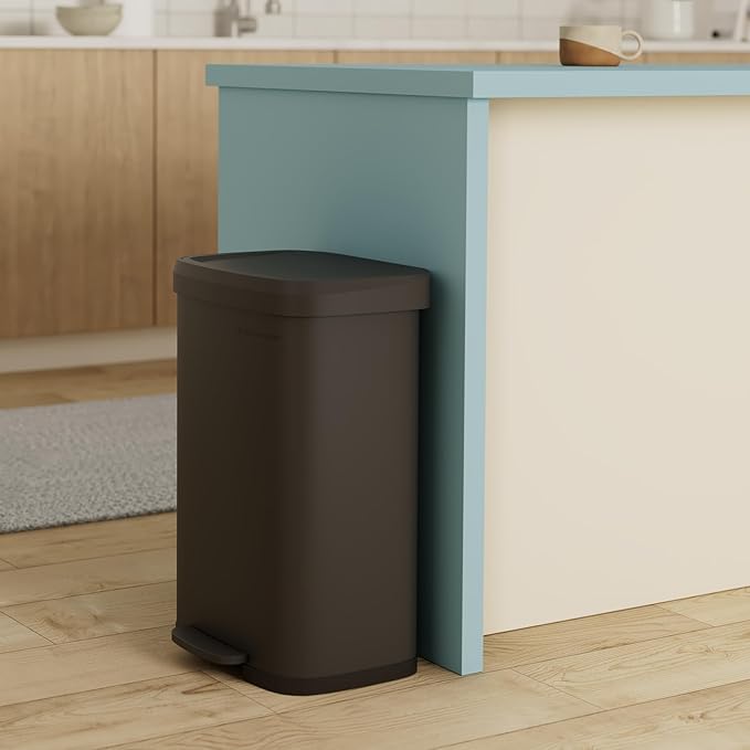 SONGMICS Kitchen Trash Can, 13 Gallon (50 L) Stainless Steel Garbage Can, with Stay-Open Lid and Step-on Pedal, Soft Closure, Tall, Large and Space-Saving, Black ULTB530B50-DeskLoop Office