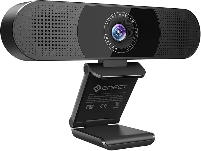 EMEET 3 in 1 Webcam - 1080P Webcam with Microphone and Speakers, Noise Reduction, Auto Low Light Correction W/Cover, C980 Pro USB Camera Web cam 60°-98° for Video Conferencing Streaming/Gaming/Class-DeskLoop Office