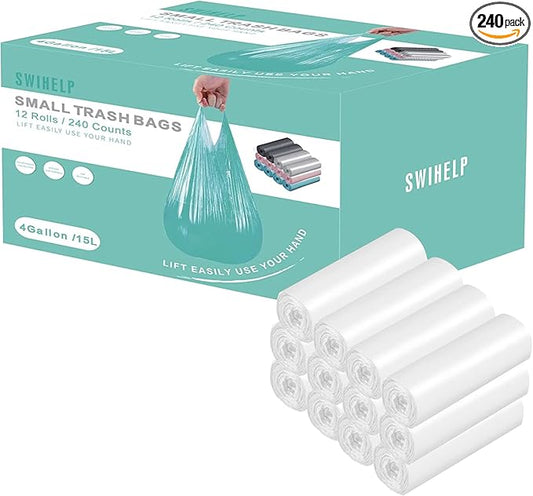 Small Trash Bags 240 Count Garbage Bags SWIHELP Waste Basket Liners for Bathroom, Kitchen,Bedroom, Office Pet Car 15 Liter Trash Can 4 Gallon…-DeskLoop Office