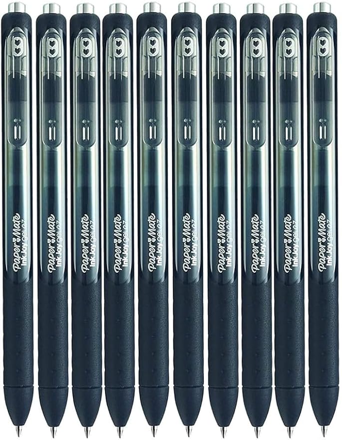 Paper Mate InkJoy Gel Pens, Black Ink, Medium Point (0.7mm), 10 Count, Bundle with Plastic Reusable Pouch-DeskLoop Office