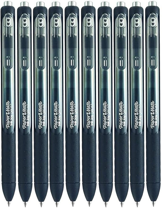 Paper Mate InkJoy Gel Pens, Black Ink, Medium Point (0.7mm), 10 Count, Bundle with Plastic Reusable Pouch-DeskLoop Office