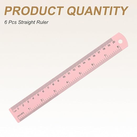HARFINGTON 6pcs Metal Straight Ruler 20cm Metric SAE Aluminum Alloy Measuring Rulers Scale Tool with Hole for Measure Study Reading Classroom Office, Pink-DeskLoop Office