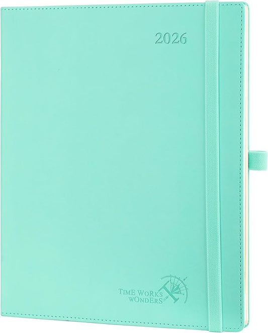 POPRUN 2026 Planner (Large - 8.5'' x 10.5'') - 2026 Weekly Calendar (Jan. 2026 - Dec. 2026) with Hourly Time Slots, Weekly/Monthly Appointment Book for Time Management - Leather Soft Cover - Green-DeskLoop Office