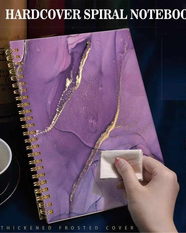 Spiral Journal Notebook,A5 Hardcover Lined Journals for Women Girl 6 x 8.3 in,120 Pages Thick Paper,Cute College Ruled Writing Notebook for Gifts Office Work School(Chic Purple Marble)-DeskLoop Office
