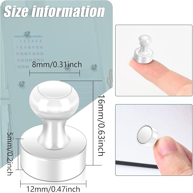 22 Pack Fridge Magnets Strong for Whiteboard, Push Pin Magnet, Refrigerator Magnet Small Strong Rare Earth Magnets for Office, Classroom, Kitchen, Home, White-DeskLoop Office