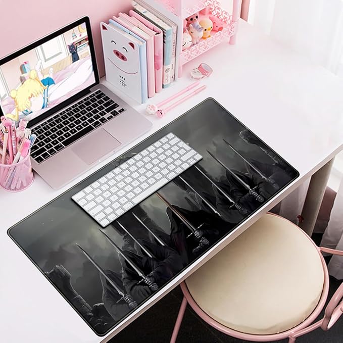 Knight Dark Grey Desk Pad Mat Anime Playmat Mouse Pad Gaming Large Mousepad for Desk Computer Pc Laptop Pad for Men, Equipped with Waterproof Storage Bag Non-Slip (31.5x15.7 in)-DeskLoop Office