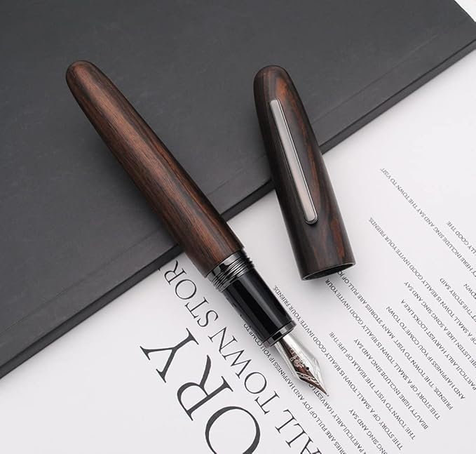 JINHAO 9056 Natural Wood Fountain Pen Handmade Ink Pen (Ebony Wood, Black clip, Fine Nib 0.5mm)-DeskLoop Office