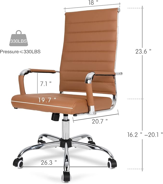 Home Office Chair Ribbed, Modern Leather Conference Room Chairs, High Back Executive Computer Chair, Ergonomic Office Desk Chair, Adjustable Swivel Chair with Arms (Brown)-DeskLoop Office