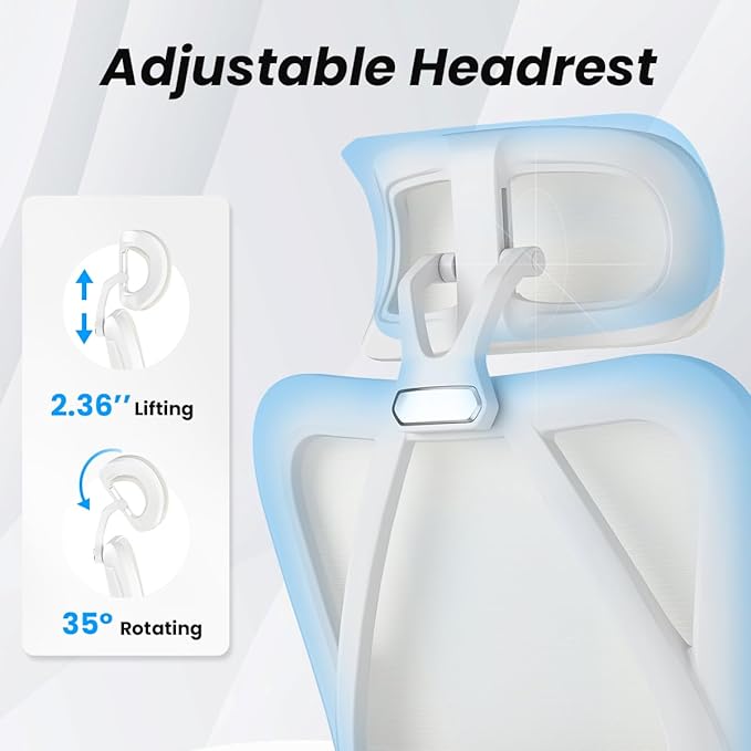 Farini Ergonomic Office Chair with Footrest, Mesh Office Desk Chair with Headrest, High Back Computer Chair with Adjustable Lumbar Support for Home Office Study Room Bedroom, White & Beige-DeskLoop Office