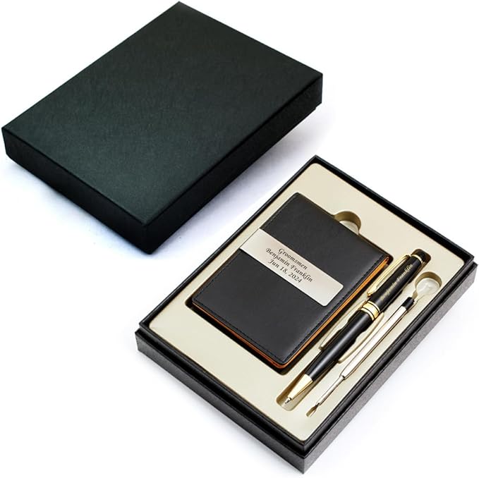 Free Engraving - Personalized Groomsmen Gift, Roller Ballpen, Ballpoint pen, Ball pen, Refillable Pen, Refill pen, Leather Money Clips, Card Holder, Three Lines Each 30 Characters-DeskLoop Office