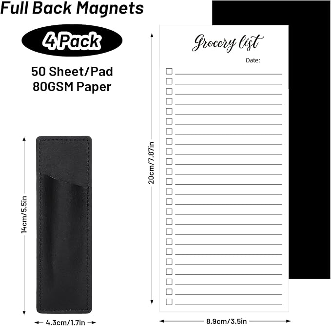 4 Pack Magnetic Note Pad for Fridge with Pen Holder, Totally 200 Sheets Magnetic To Do List, Grocery List, Shopping List, Meals Pads for Refrigerator-DeskLoop Office