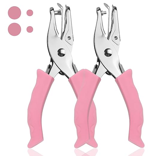 Single Hole Punch, 2 Pcs Hand Hole Puncher with Soft Grip Handle, 1/4" and 1/8" Small Hole Paper Punch for Crafts, Scrapbooks, 6 Sheets Capacity, Tags, Tickets - Pink-DeskLoop Office