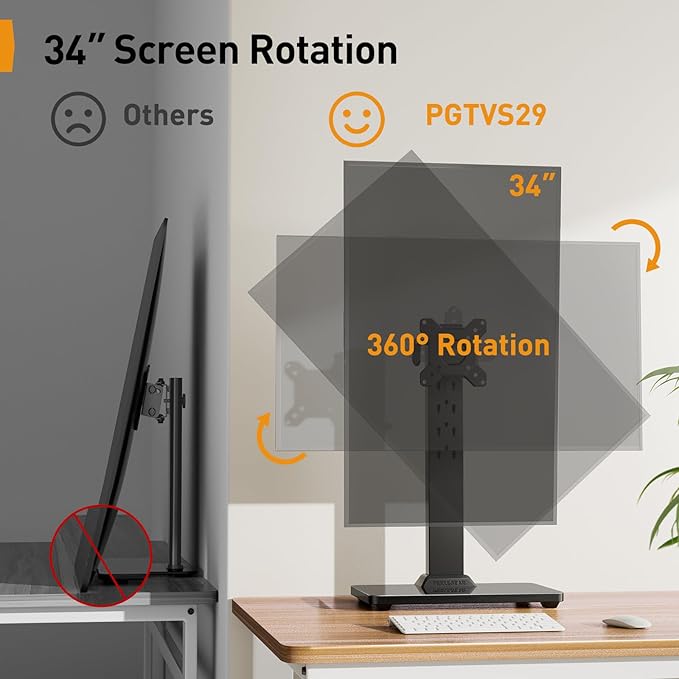 Perlegear Monitor Stand, Freestanding Monitor Mount for 13-34 inch Screens with 360 Degree Rotation, 5 Height Settings, Adjustable Desk Riser with Swivel and Tilt, Max VESA 100x100mm, PGTVS29-DeskLoop Office