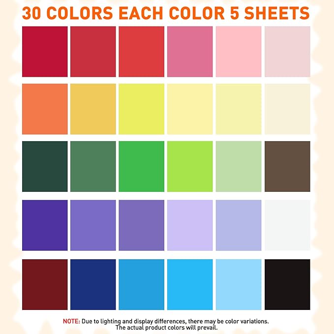 MAXECHO 8.5" X 11" Colored Cardstock Bulk 150 Sheets 30 Assorted Colors Construction Paper Card Stock Printer Paper for DIY Crafts, Kids School Supplies, Cricut, 180 GSM