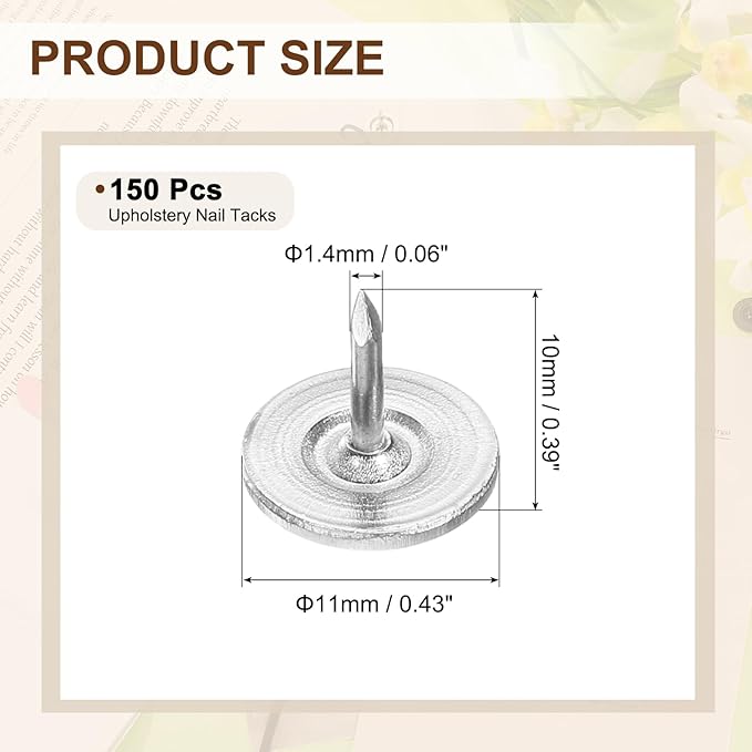 uxcell 150Pcs Upholstery Tacks, 11mmx10mm Flat Head Thumb Tack Decorative Furniture Nails Push Pins for Furniture Sofa Headboards, Silver-DeskLoop Office