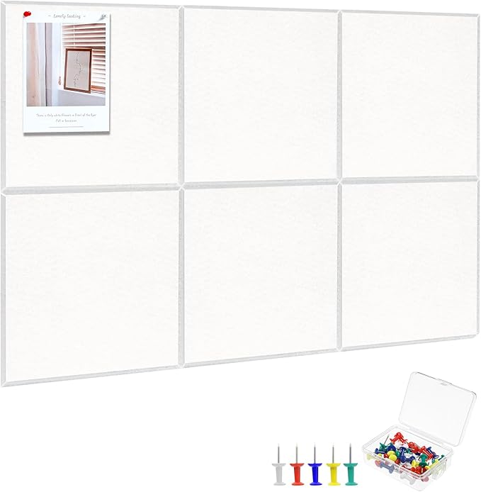 Large Cork Board 36" x 24", 6 Pack Felt Wall Tiles with Colored Pushpins, Bulletin Board with Removable Self-Adhesive Strips, Pin Board Cork Boards for Walls Office Home-White-DeskLoop Office