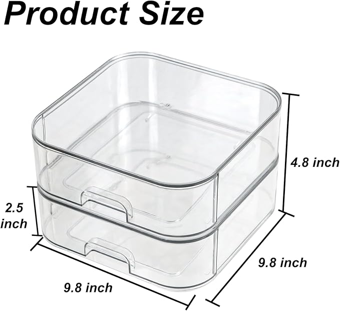 Set of 2 Stackable Storage Drawers - 7.8" Clear Plastic Drawer Storage, Acrylic Makeup Organizer, Desk Counter Cabinet Office Organizer, Bathroom Organizers and Storage (Square/Set of 2)-DeskLoop Office