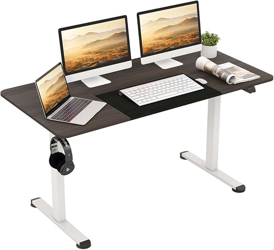 GOFLAME Height Adjustable Electric Standing Desk, 55 x 28 Inch Sit Stand Up Electric Desk with Headphone Hook, Ergonomic Standing Workstation, Electric Standing Desk with Metal Frame, Dark Grey-DeskLoop Office