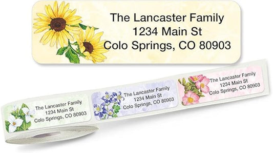 Colorful Images Spring Floral Rolled Personalized Return Address Mailing Labels with Dispenser, Customize with Name & Shipping Address, 500 ¾” x 2½” Self Adhesive, Easy Peel Label Roll-DeskLoop Office