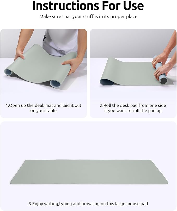 YSAGi Leather Desk Protector, Office Mat, Large Mouse Mat, Non-Slip PU Leather Blotter, Laptop Pad, Waterproof Writing Pad for Office and Home (Grayish Green, 31.5" x 15.8")-DeskLoop Office