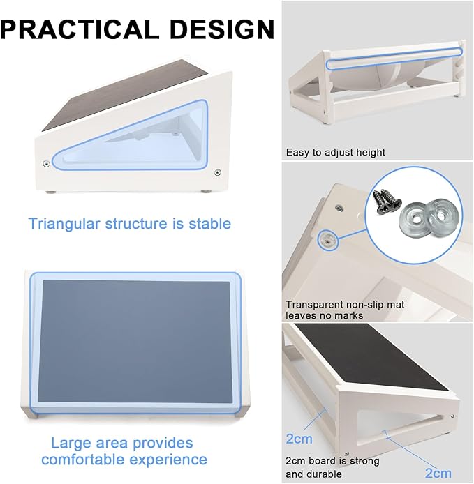 WOOD CITY Under Desk Footrest, 3 Heights Adjustable Foot Rest with Silicone Surface, 3 in 1 Non-Slip Foot Stool Improve Posture, Reduce Fatigue & Pain, Ideal for Home/Office/Gaming (White)-DeskLoop Office
