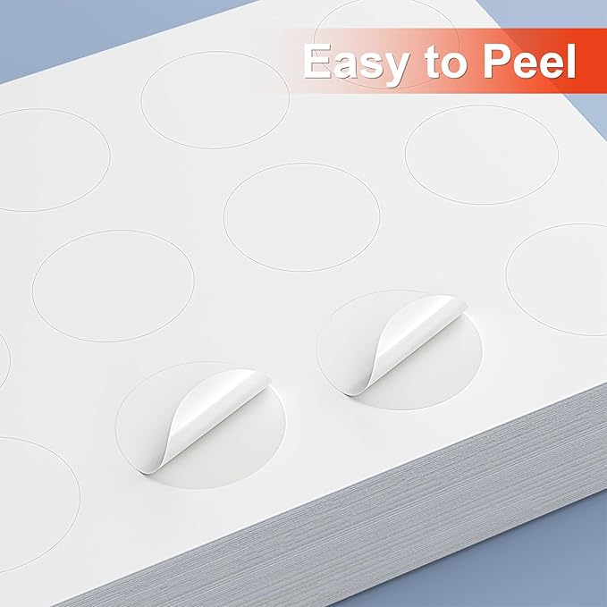 Methdic 2" Diameter High Visibility Printable Round Labels,Matte White,360 Customizable Blank Stickers-DeskLoop Office