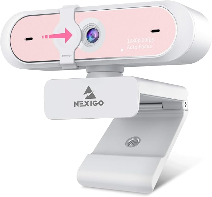 NexiGo N660P 1080P 60FPS Webcam with Software Control, Dual Microphone & Cover, Autofocus, HD USB Computer Web Camera, for OBS/Zoom/Skype/FaceTime/Teams/Twitch, Pink-DeskLoop Office
