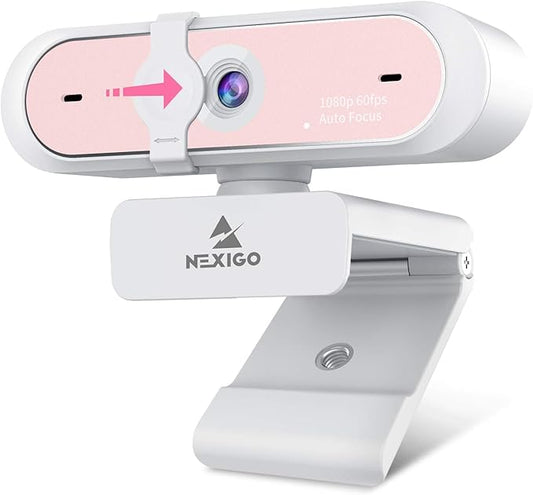 NexiGo N660P 1080P 60FPS Webcam with Software Control, Dual Microphone & Cover, Autofocus, HD USB Computer Web Camera, for OBS/Zoom/Skype/FaceTime/Teams/Twitch, Pink-DeskLoop Office