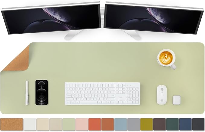 Large Cork Desk Mat - 47.2"x 17" Desk Pad for Office and Home - Ideal for Large Mouse Pad and Desk Mats on Top of Desks(Light Green)-DeskLoop Office