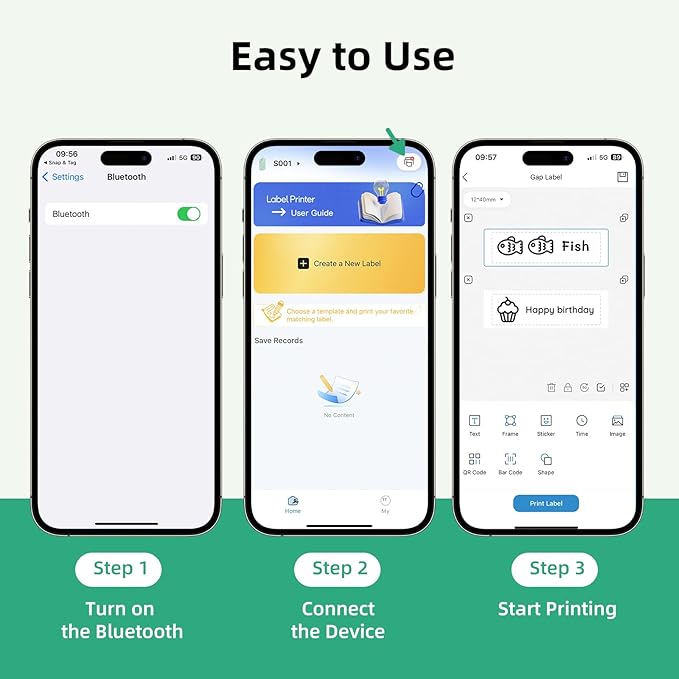 ORGSTA S001 Label Maker Machine with Tape, Portable Bluetooth Label Maker for Home and Office Organization, Thermal Label Printer Mini Label Maker with Multiple Templates, Green-DeskLoop Office