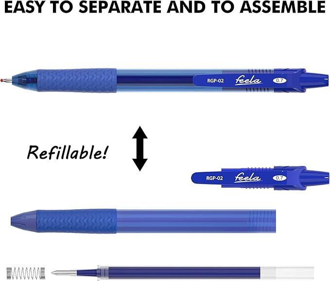 feela 30 Pack Retractable Blue Ink Gel Pens Set Medium Point 15 Piece Fine Point Gel Pen with 15 Refills for Smooth Writing-DeskLoop Office