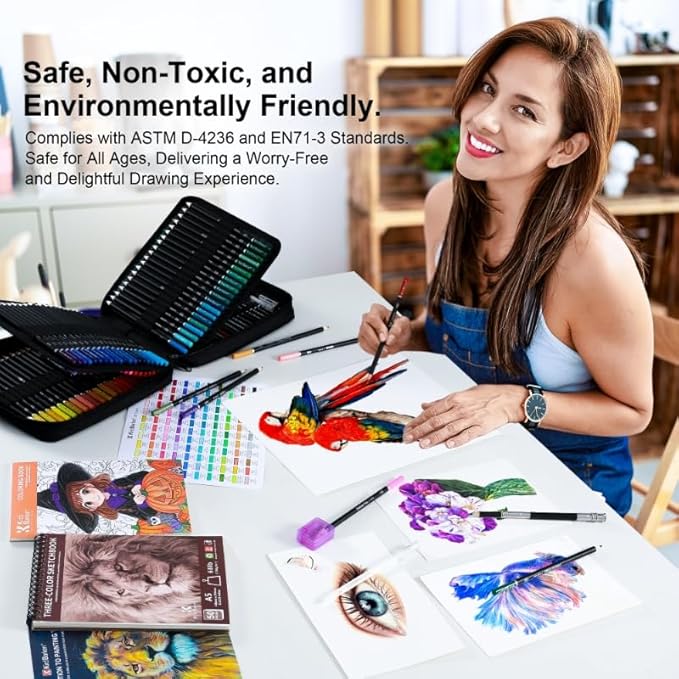 147 PCS Colored Pencils for Adult Coloring Books – 120 Colored Pencils, 3-Color Sketchbook, Coloring Book, Tools, Soft Core Oil Based,Blending Shading,Art Supplies for Beginners & Adults-DeskLoop Office