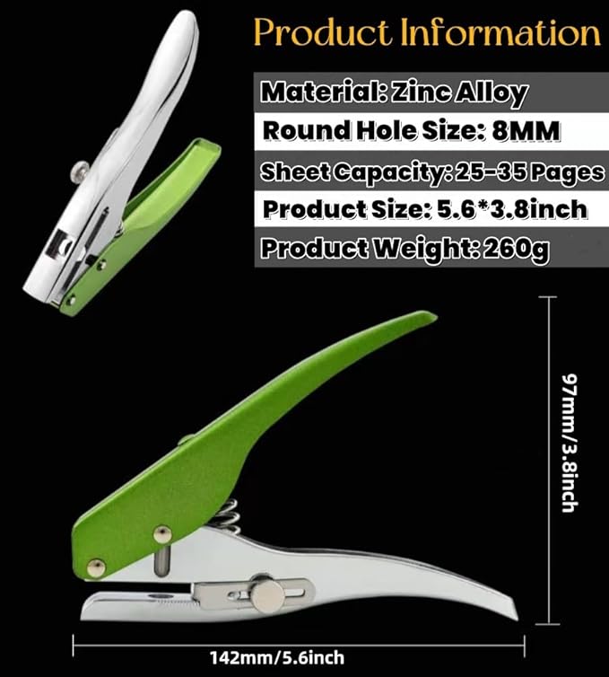 Hole Punch, Heavy Duty Hole Puncher Single Hole Punch Handheld Paper Punch Hole Puncher Single Small Hole Punch One Hole Punch for Paper Crafts Cards Tags Scrapbook- 5/16 inch-8mm-DeskLoop Office