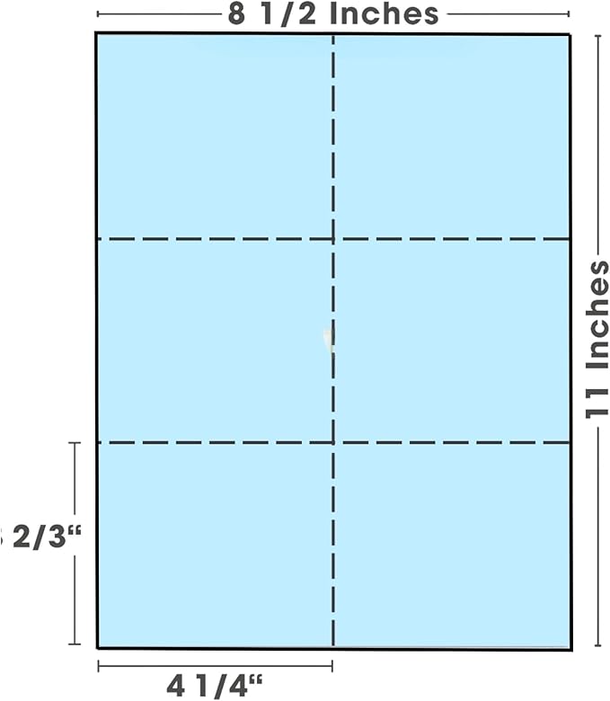 Limited Papers (TM) 8.5x11 Perforated Paper, 20/50 Pound, 75 GSM, Variety of Perforation Sizes and Colors, for Forms, Tickets, Postcards, Business Cards. (Blue, 6 up)-DeskLoop Office
