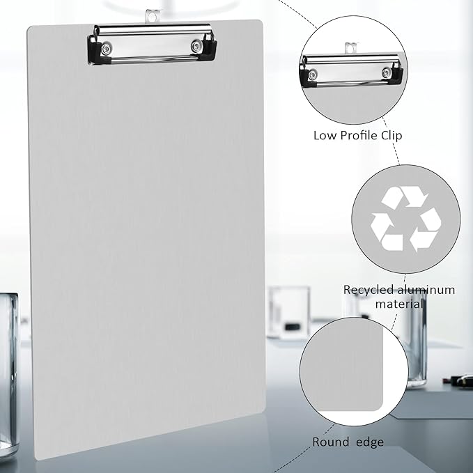 Epakh 12 Pieces Clipboard Bulks Metal Clipboard Aluminum Office Low Profile Clip Standard A4 Letter Size Metal Clip Board, Size 12.5 x 9 Inch-DeskLoop Office