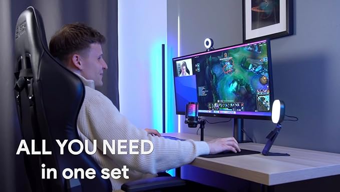 Live Streaming Kit- Perfect for Streaming Video Games on Twitch, YouTube, Podcasts and Working from Home. includes 1920x1080p Webcam, Professional USB Microphone, and One LED Multi-Color Light-DeskLoop Office