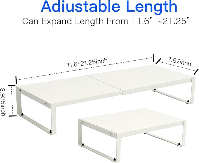 Adjustable Metal Monitor Stand - 11.6"-21.3" Ergonomic Desktop Riser for Computer/Laptop/TV, Heavy-Duty Office Shelf with Space-Saving Design (White)-DeskLoop Office