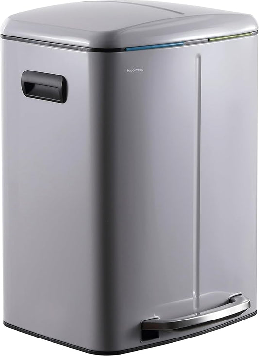 happimess HPM1005I Marco Rectangular 10.6-Gallon Double Bucket Trash Can with Soft-Close Lid, Fog Gray, Fingerprint Resistant, Modern, Minimalistic for Home, Kitchen, Office, Bedroom, Bathroom-DeskLoop Office
