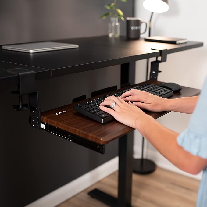 VIVO Large Height Adjustable Under Desk Keyboard Tray, C-clamp Mount System, 27 (33 Including Clamps) x 11 inch Slide-Out Platform Computer Drawer for Typing, Dark Walnut, MOUNT-KB05HD-DeskLoop Office