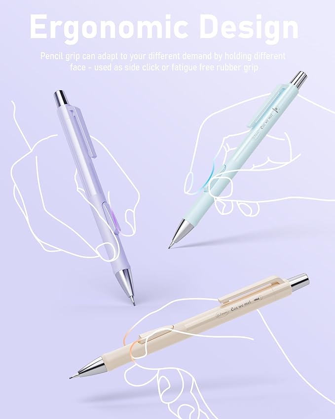 Nicpro 4 PCS Pastel Mechanical Pencil 0.7mm, Cute Fast Click Mechanical Pencils Set with 8 Tubes HB Lead Refills, Erasers, Eraser Refills for School, Student Writing, Drawing, Sketching - with Case-DeskLoop Office