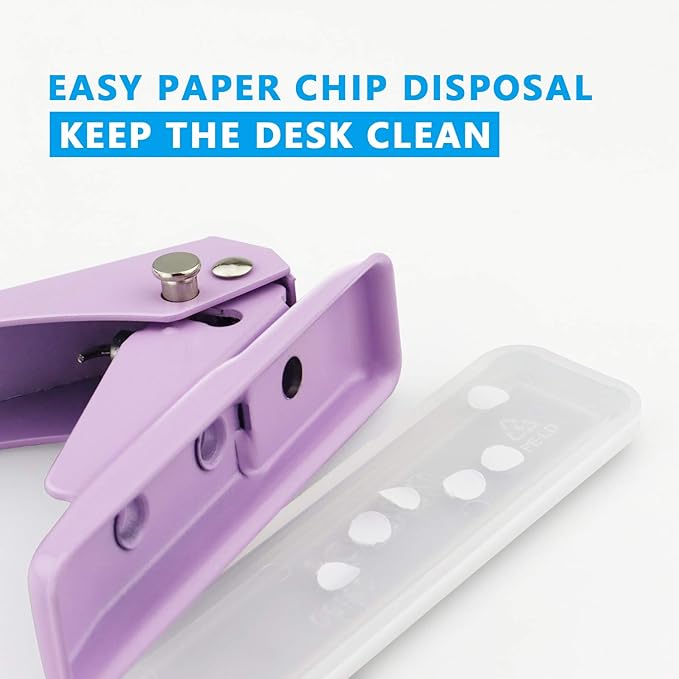 Single Hole Puncher Handheld 1/4 Inches Hole Punch, 20 Sheet Paper Punch Capacity Metal Hole Puncher with Skid-Resistant Base for Paper, Chipboard, Art Project, Purple-DeskLoop Office